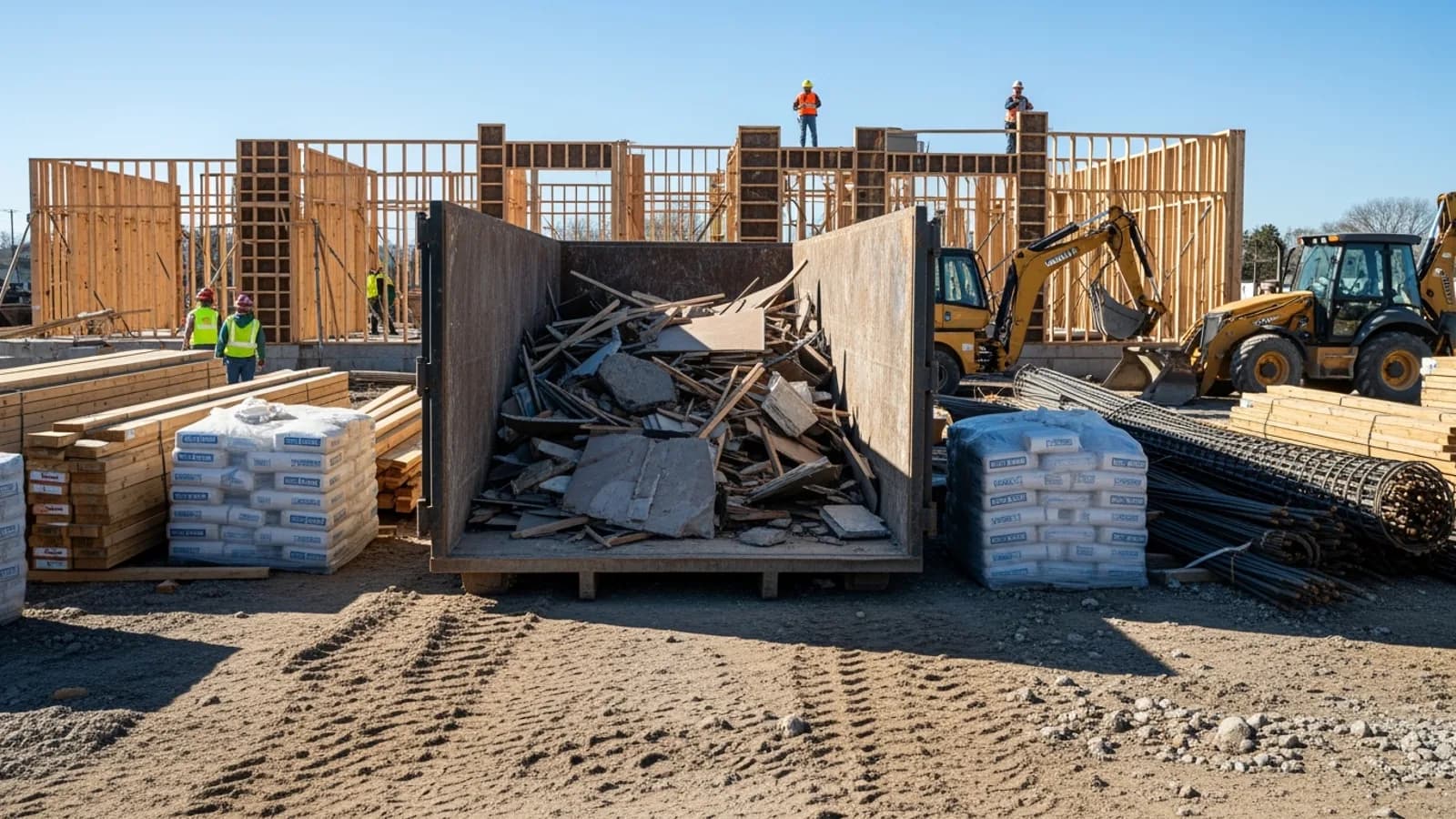 Roll-off dumpster at a construction site